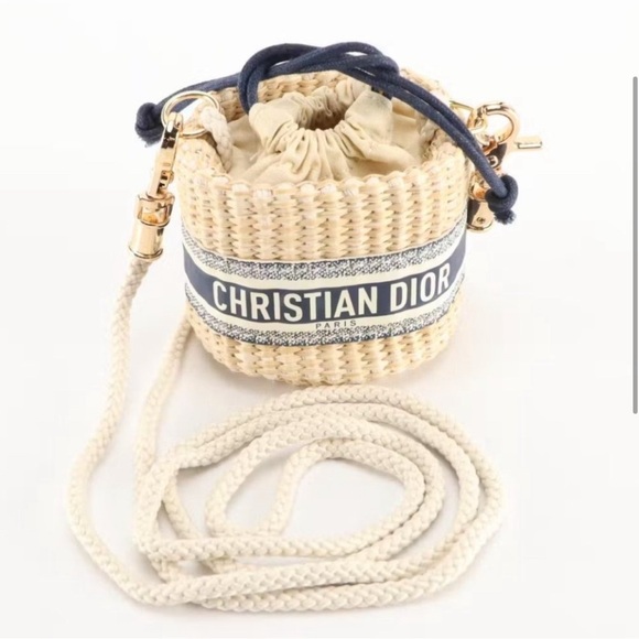 Mini Christian Dior Beauty VIP Drawstring Straw Pouch Crossbody Bag - Picture 2 of 7